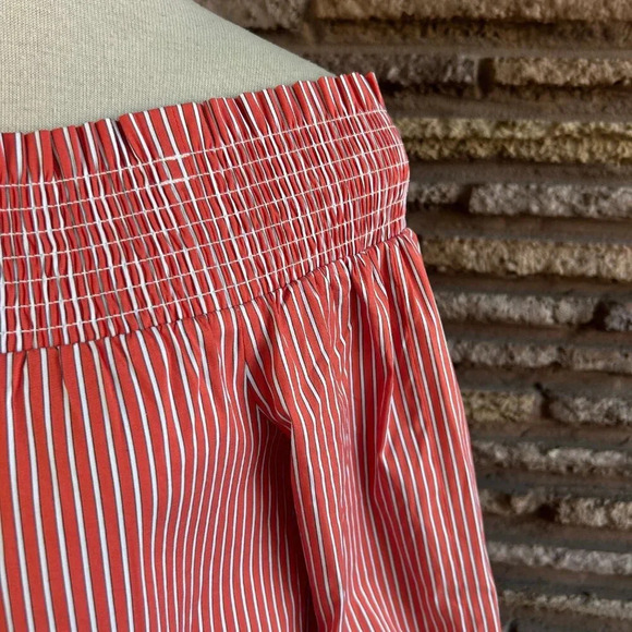 Chico's Orange Red Striped Off Shoulder Size 1 Small to Medium - Picture 4 of 7